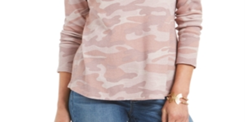 Blusa térmica feminina de algodão estampado estilo &amp; co, rosa, camuflagem, tamanho pequeno M