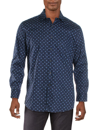 Camisa casual masculina estampada Bar III com botões, azul, tamanho G