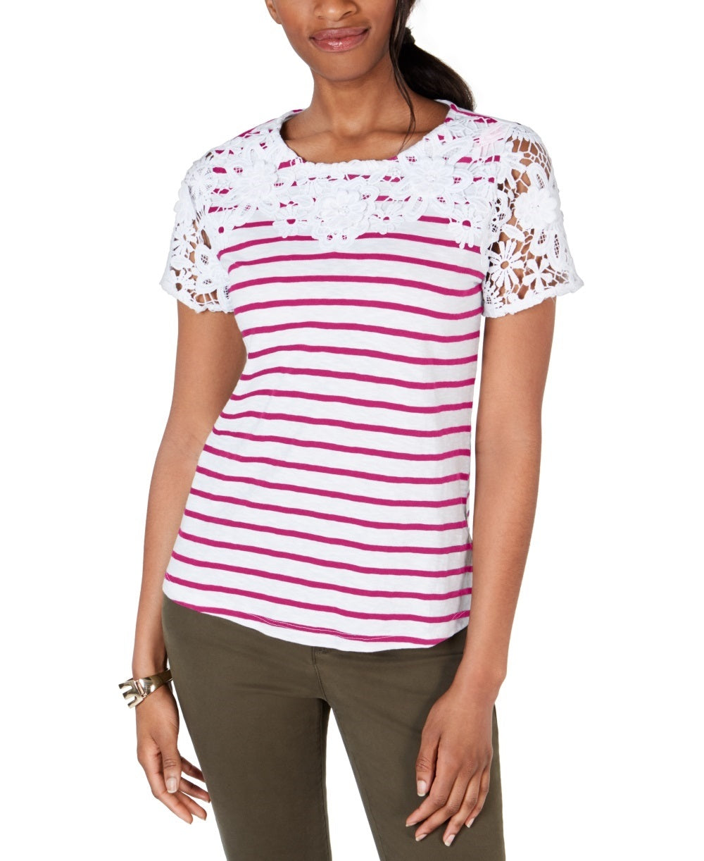 Top listrado de crochê de algodão feminino Charter Club, rosa, tamanho XX-G