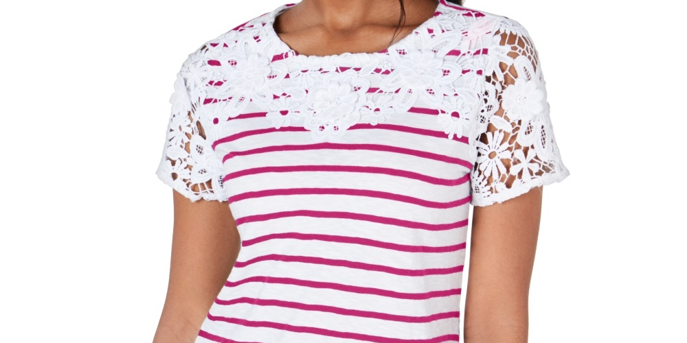 Top listrado de crochê de algodão feminino Charter Club, rosa, tamanho XX-G