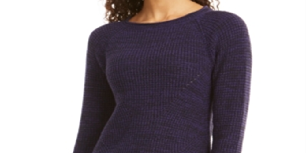 Suéter feminino texturizado de manga comprida com gola joia, roxo, tamanho pequeno médio