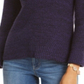 Suéter feminino texturizado de manga comprida com gola joia, roxo, tamanho pequeno médio