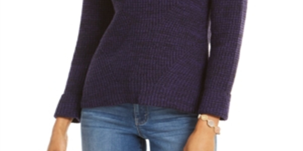 Suéter feminino texturizado de manga comprida com gola joia, roxo, tamanho pequeno médio