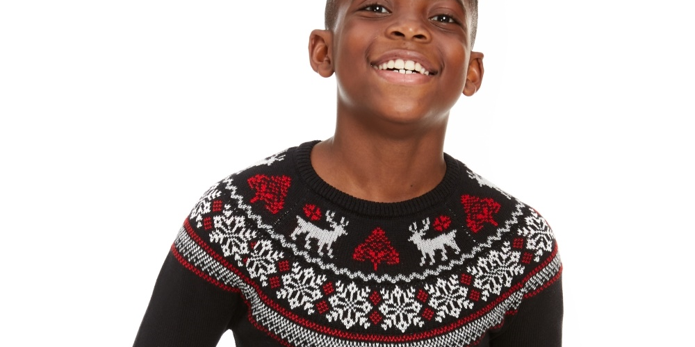 Suéter Charter Club Boy's Fair Isle Family Preto Tamanho P