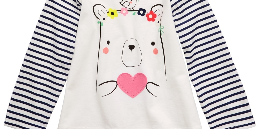 Camiseta infantil listrada de algodão First Impressions com urso, tamanho 3, branca