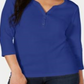 Camiseta Henley de algodão feminina Karen Scott, manga 3/4, azul, tamanho pequeno, extragrande