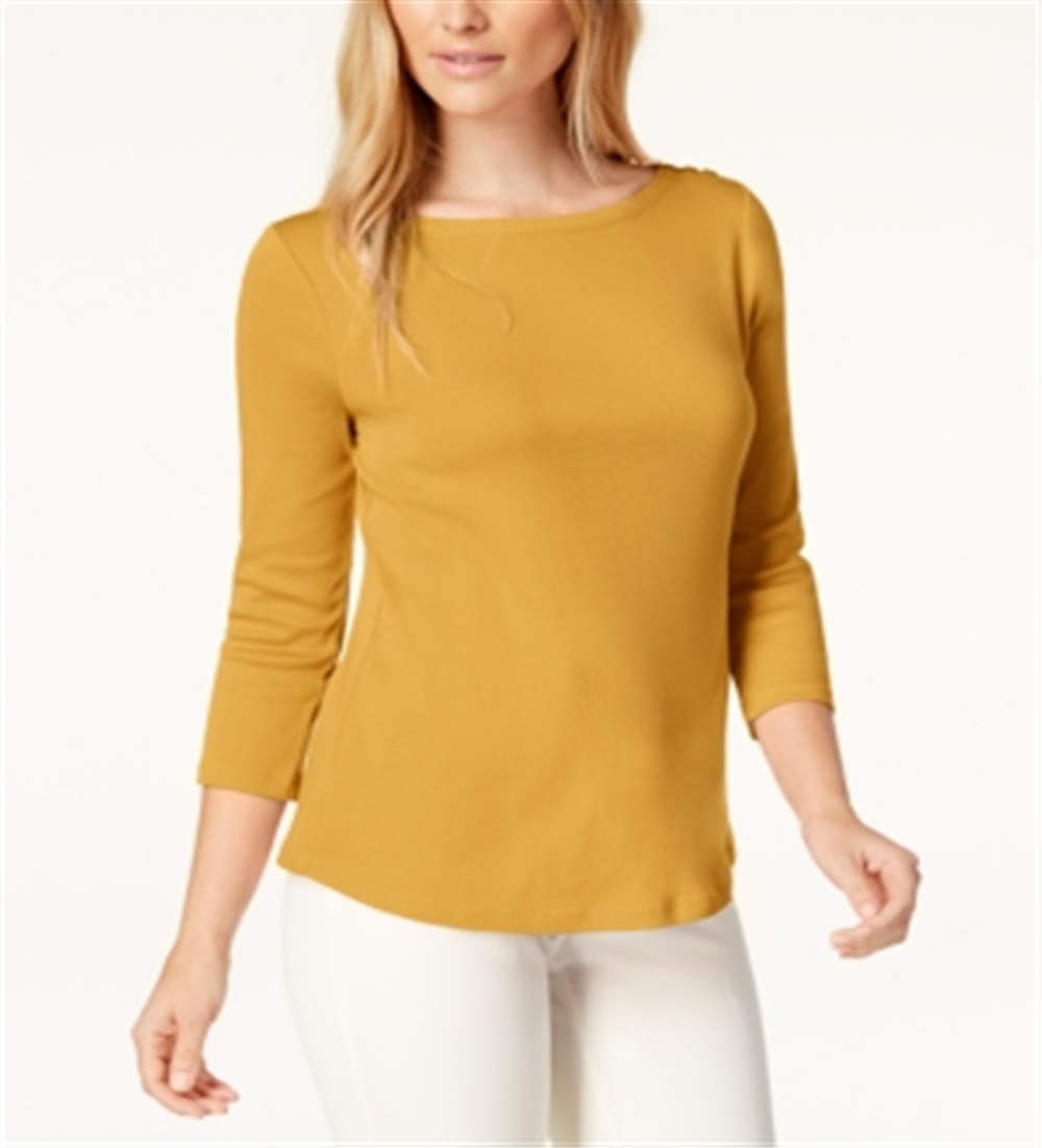Charter Club Blusa feminina de algodão Pima com botões e ombros de fora Honey Glaze, tamanho pequeno P