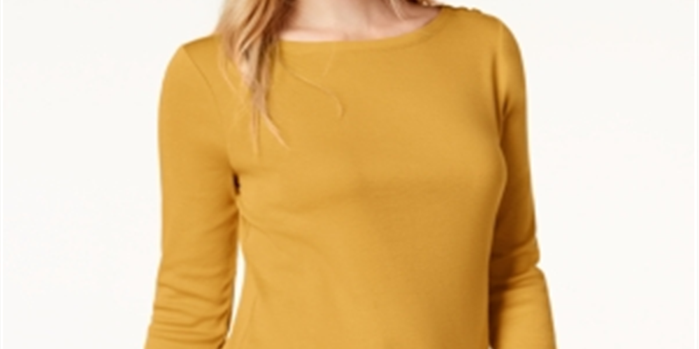 Charter Club Blusa feminina de algodão Pima com botões e ombros de fora Honey Glaze, tamanho pequeno P