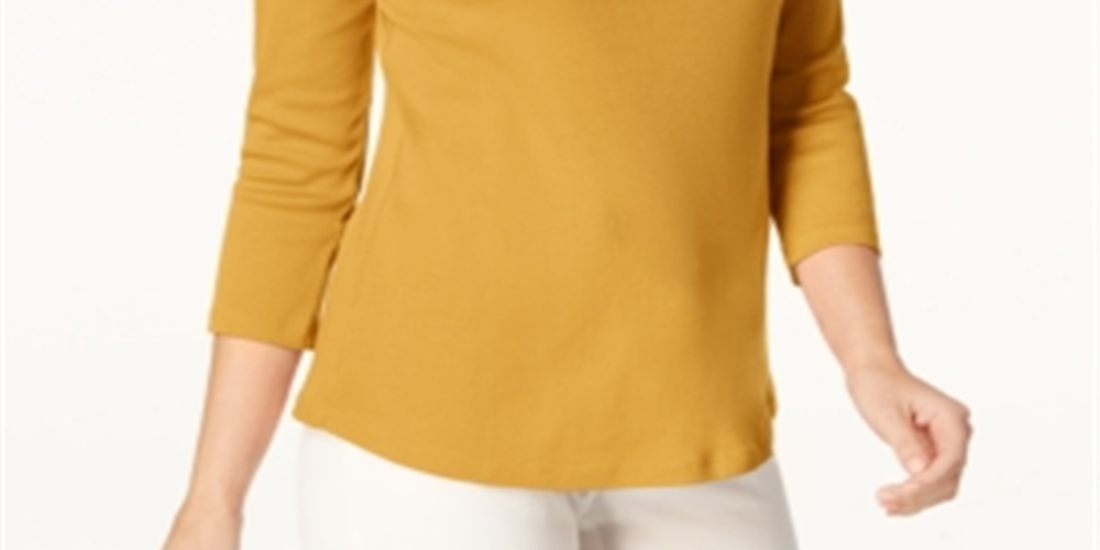 Charter Club Blusa feminina de algodão Pima com botões e ombros de fora Honey Glaze, tamanho pequeno P