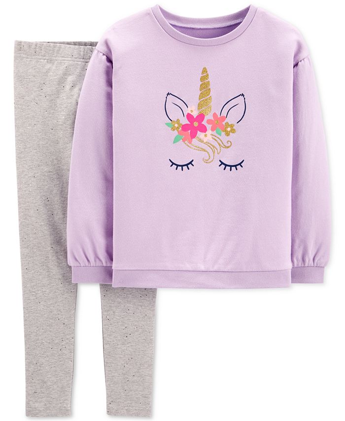 Conjunto de 2 peças de blusa e leggings unicórnio com glitter Carter's Little &amp; Big Girl's, roxo, tamanho 6X