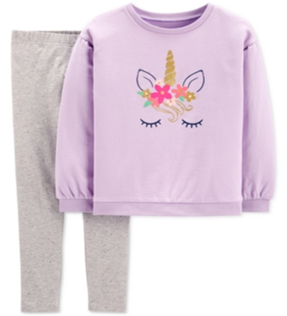 Conjunto de 2 peças de blusa e leggings unicórnio com glitter Carter's Little &amp; Big Girl's, roxo, tamanho 6X