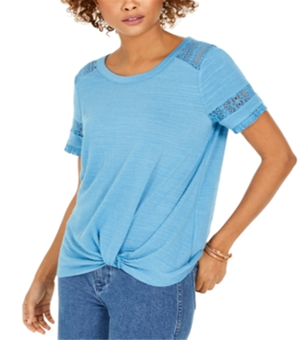 Top de renda com detalhes estilo &amp; co feminino azul tamanho médio