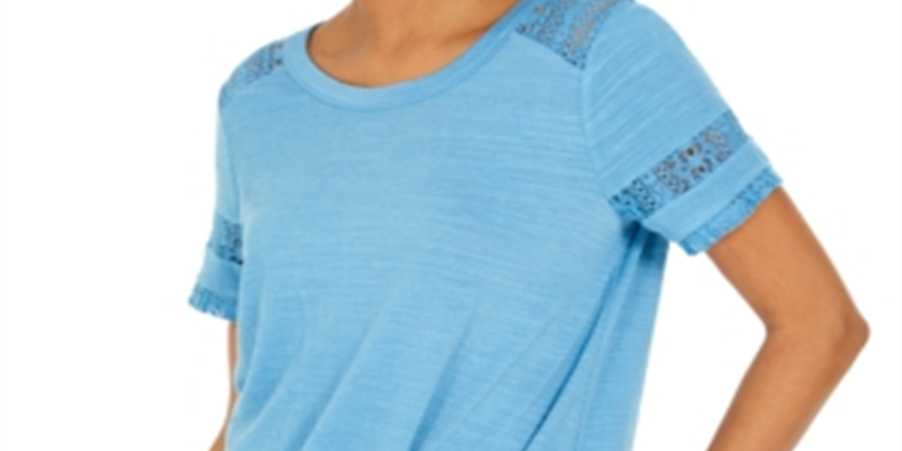 Top de renda com detalhes estilo &amp; co feminino azul tamanho médio