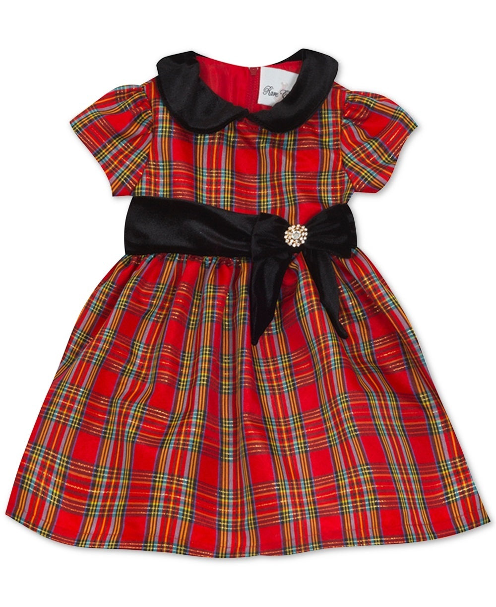 Vestido xadrez de gola tafetá para bebê Rare Editions, vermelho, tamanho 18 meses