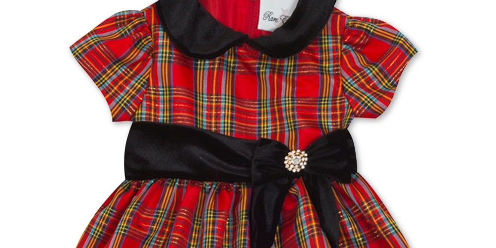 Vestido xadrez de gola tafetá para bebê Rare Editions, vermelho, tamanho 18 meses