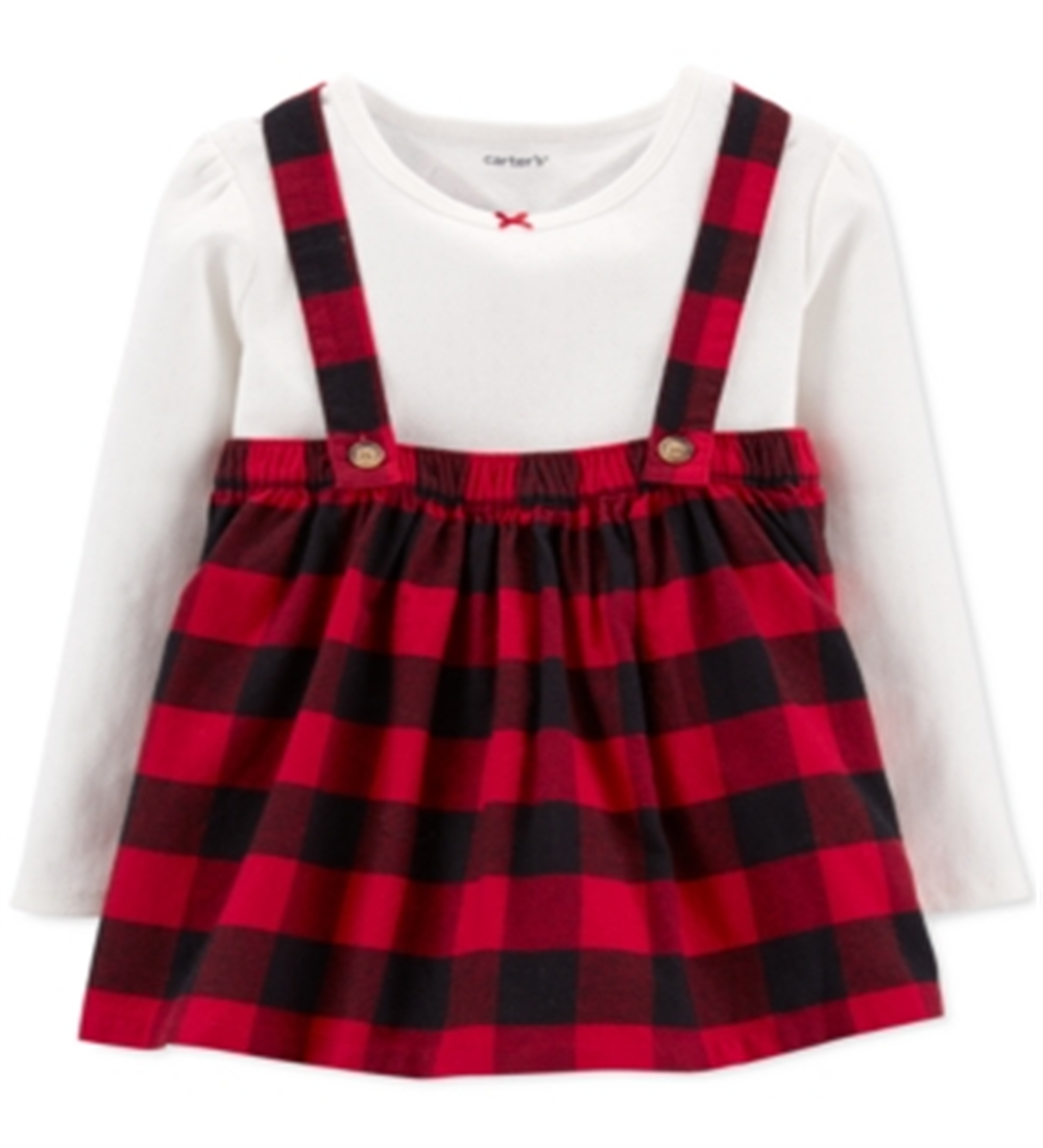 Conjunto de camiseta de algodão Carter's para meninas, 2 peças, e suéter xadrez Buffalo, vermelho, tamanho 2T