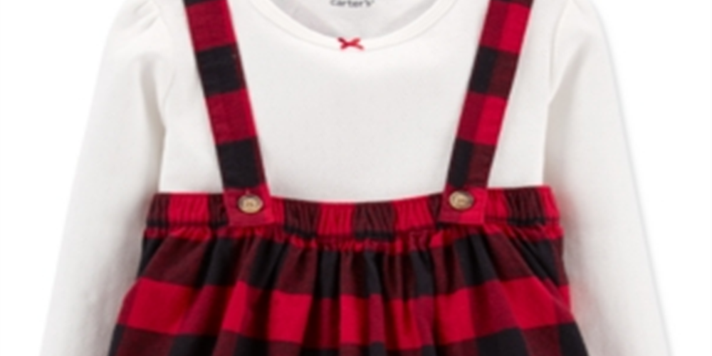 Conjunto de camiseta de algodão Carter's para meninas, 2 peças, e suéter xadrez Buffalo, vermelho, tamanho 2T