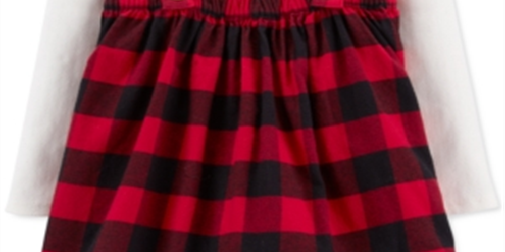 Conjunto de camiseta de algodão Carter's para meninas, 2 peças, e suéter xadrez Buffalo, vermelho, tamanho 2T