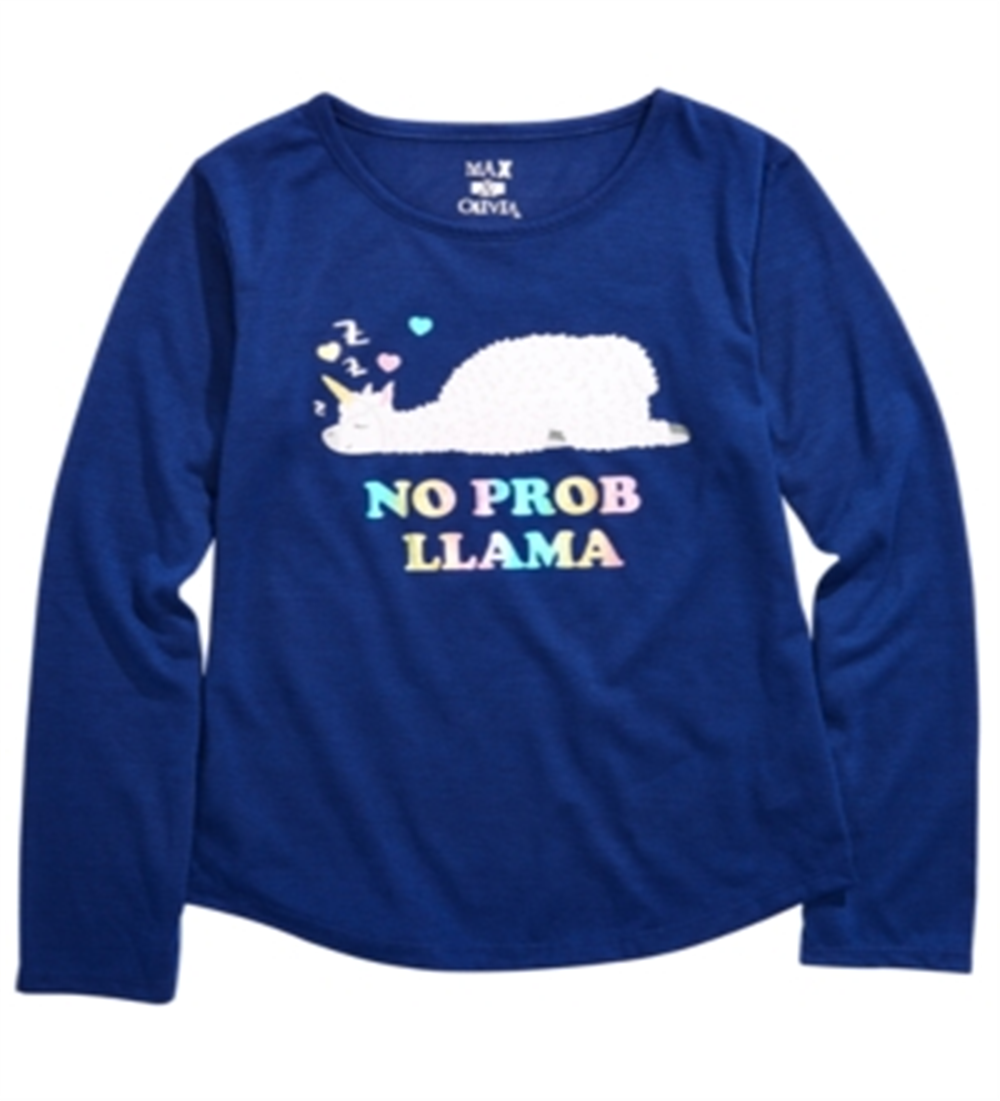 Pijama com estampa de lhama para meninas Max &amp; Olivia Little &amp; Big, azul, tamanho L 10/12