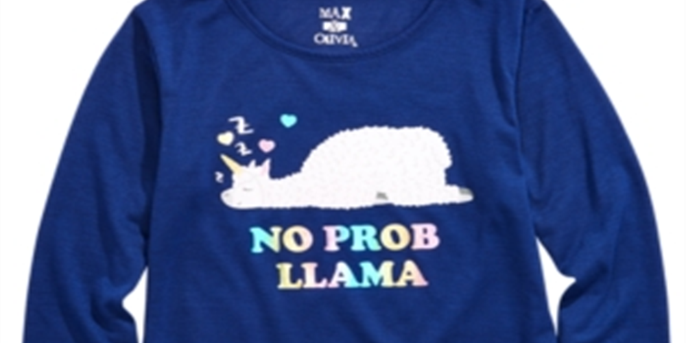 Pijama com estampa de lhama para meninas Max &amp; Olivia Little &amp; Big, azul, tamanho L 10/12