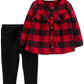 Calça casual Carter's para meninas, xadrez Buffalo, xadrez, túnica com babados e leggings de veludo, vermelha, tamanho 9 meses