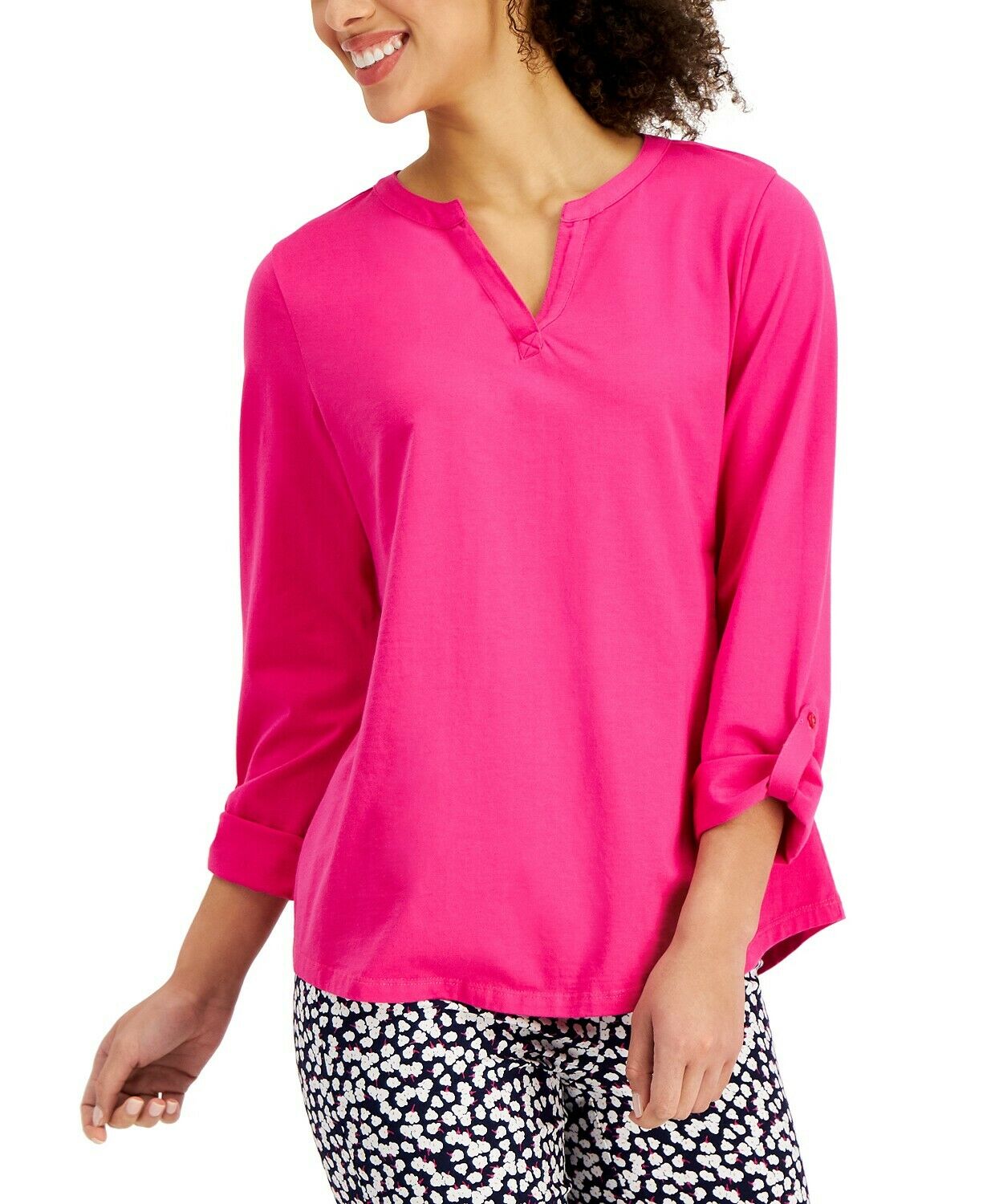Blusa feminina Charter Club Berry Cool, gola V, manga comprida, rosa, tamanho extragrande