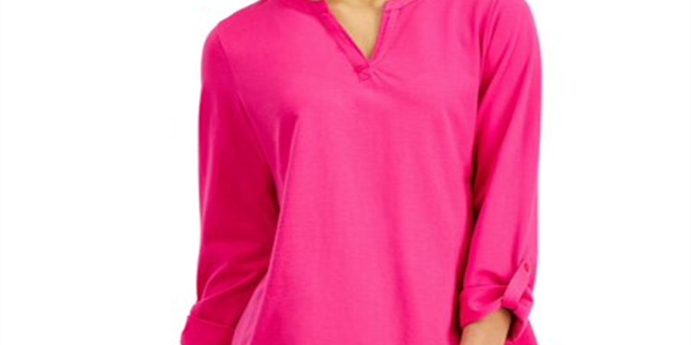 Blusa feminina Charter Club Berry Cool, gola V, manga comprida, rosa, tamanho extragrande