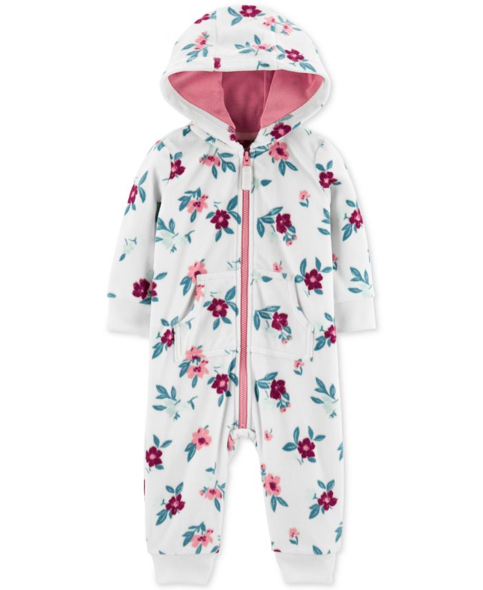 Macacão Carter's para meninas, estampa floral, de lã, com capuz, branco, tamanho 24 meses