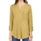 Blusa feminina estilo &amp; co com decote aberto e mangas bufantes, tamanho médio, amarela