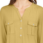Blusa feminina estilo &amp; co com decote aberto e mangas bufantes, tamanho médio, amarela