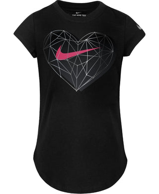 Camiseta de algodão com estampa de coração geométrico para meninas da Nike, tamanho 4, cor carvão