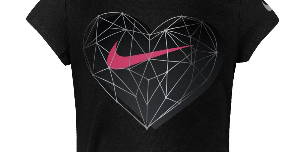 Camiseta de algodão com estampa de coração geométrico para meninas da Nike, tamanho 4, cor carvão