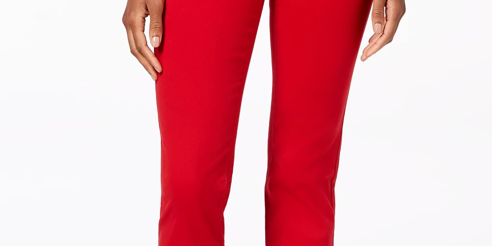 Calça jeans feminina Lexington reta, vermelha, tamanho 4, Charter Club