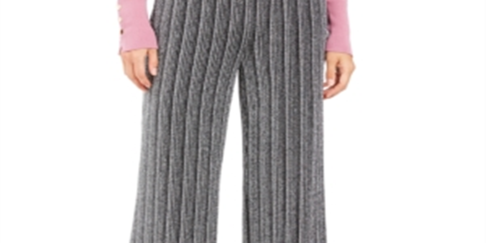 Calça feminina metálica de perna larga JM Collection, preta e prateada, tamanho pequeno P