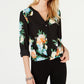 Blusa floral Cloud Burst feminina da INC International Concepts, preta, tamanho X-S