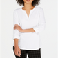 Camiseta feminina Charter Club Supima Cotton com decote dividido, branca, tamanho PSM