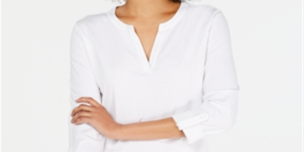 Camiseta feminina Charter Club Supima Cotton com decote dividido, branca, tamanho PSM