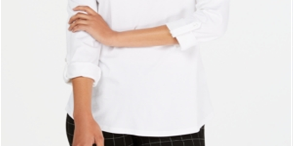 Camiseta feminina Charter Club Supima Cotton com decote dividido, branca, tamanho PSM