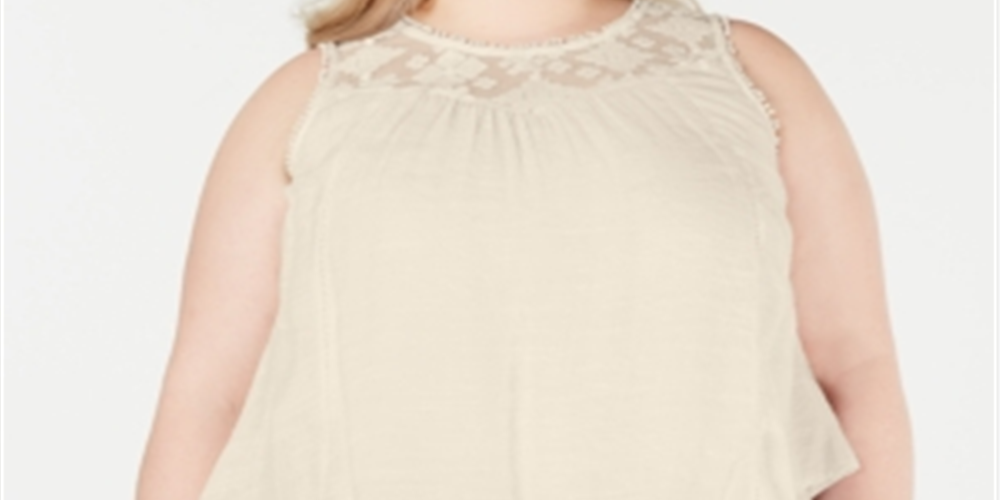 Blusa feminina sem mangas com gola redonda, bege, tamanho 0X, estilo &amp; co