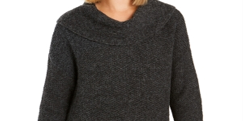 Suéter feminino com decote canoa e bainha ventilada Style &amp; Co, cinza e preto, tamanho pequeno G