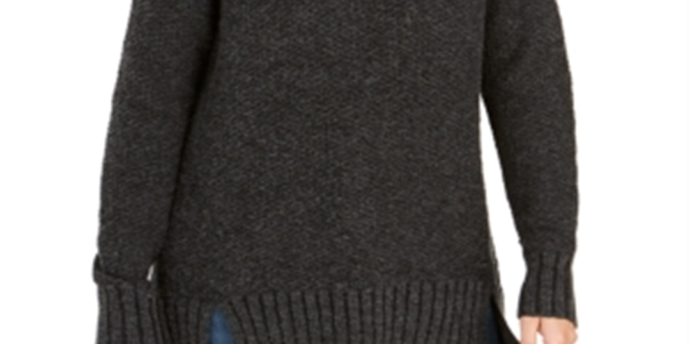 Suéter feminino com decote canoa e bainha ventilada Style &amp; Co, cinza e preto, tamanho pequeno G