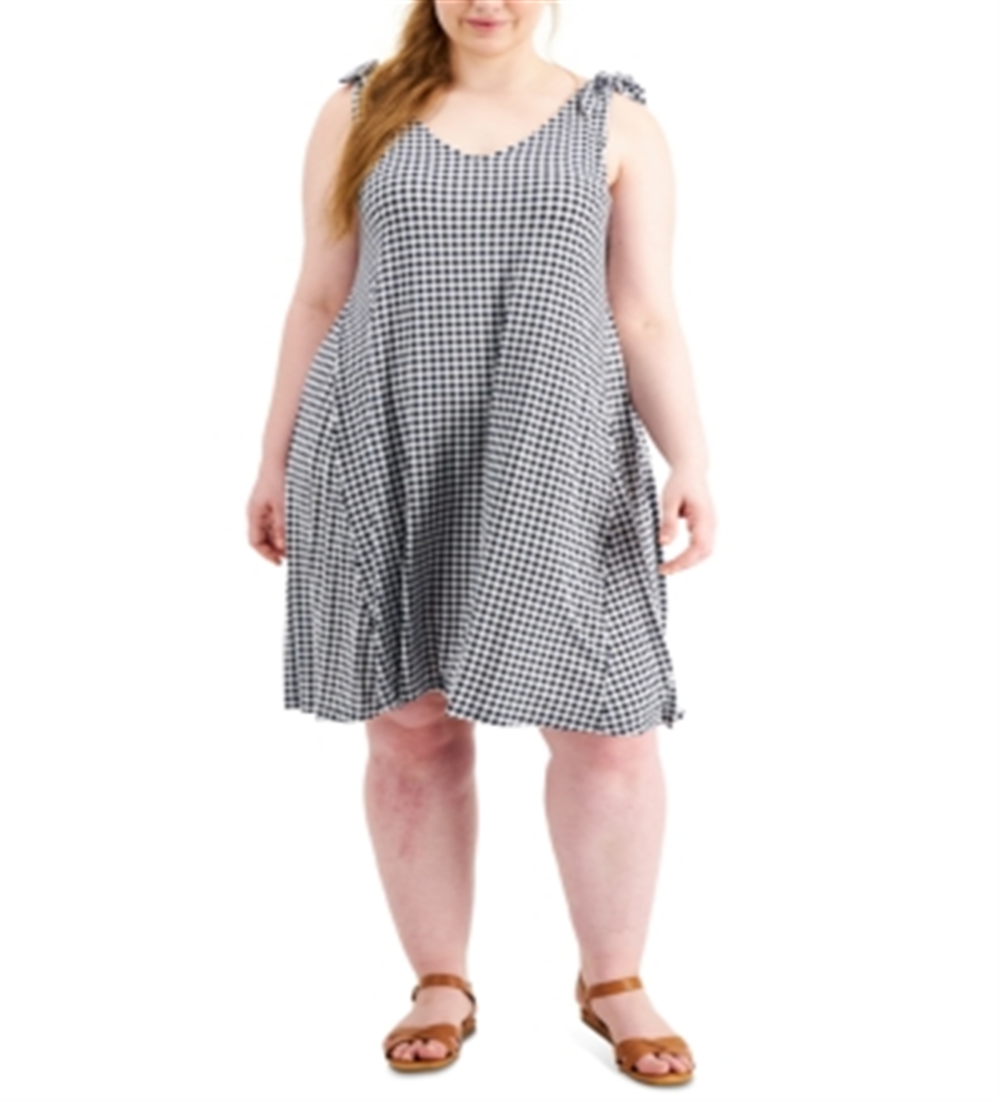 Vestido feminino com estampa xadrez e alças largas, estilo &amp; co, azul, tamanho pequeno, médio