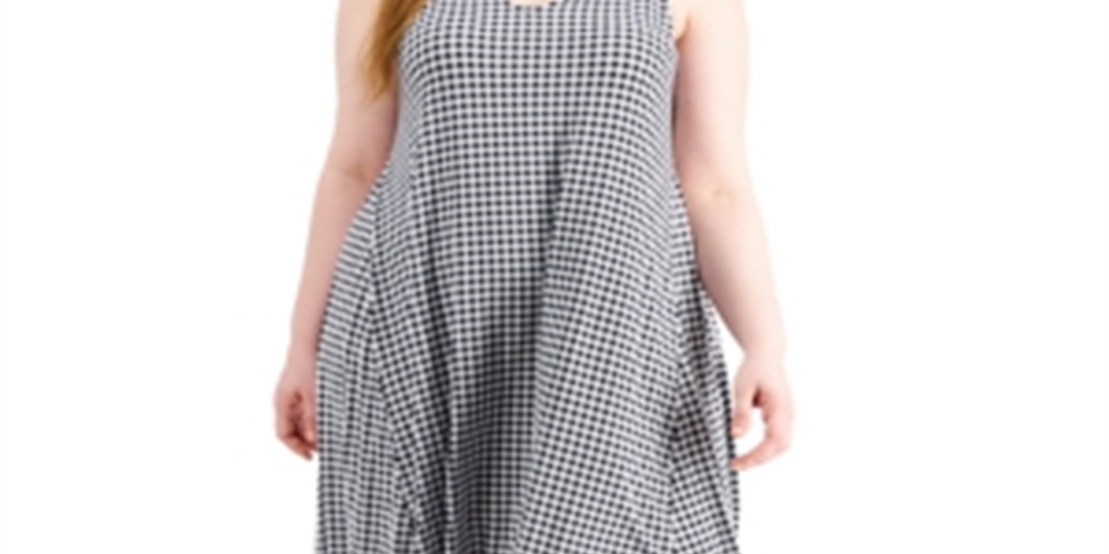 Vestido feminino com estampa xadrez e alças largas, estilo &amp; co, azul, tamanho pequeno, médio