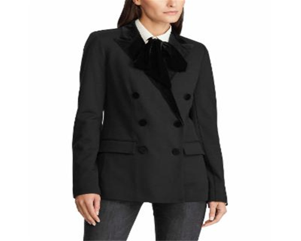 Ralph Lauren Blazer Ponte Feminino com Acabamento em Veludo Preto Tamanho 2 Petite