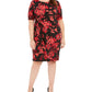 Vestido sarongue feminino plus size com estampa floral, preto e vermelho, tamanho 14 W