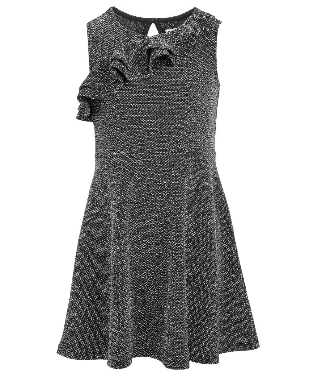 Vestido metálico com babados na frente para meninas Epic Threads, preto, tamanho 4T