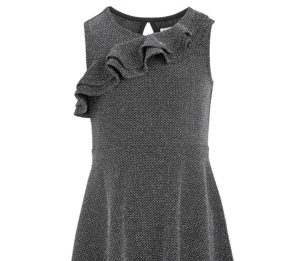 Vestido metálico com babados na frente para meninas Epic Threads, preto, tamanho 4T