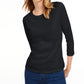 Camiseta feminina lisa Maison Jules com manga 3/4, preta, tamanho XXG