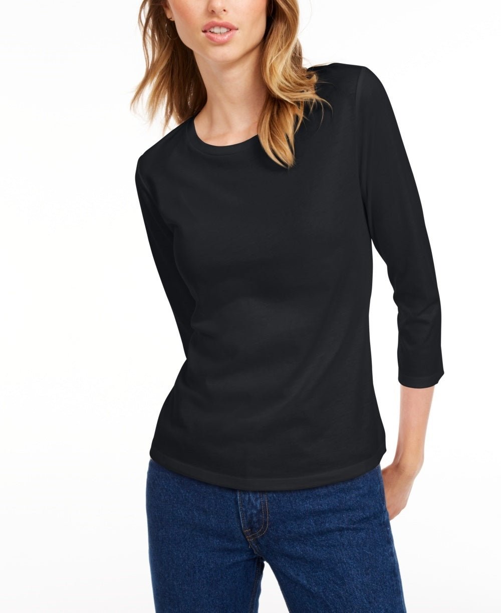 Camiseta feminina lisa Maison Jules com manga 3/4, preta, tamanho XXG