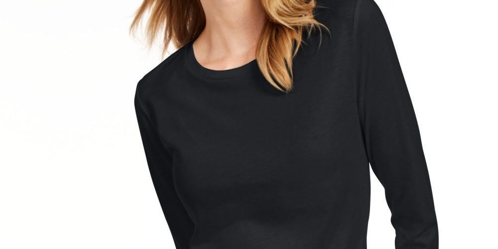 Camiseta feminina lisa Maison Jules com manga 3/4, preta, tamanho XXG